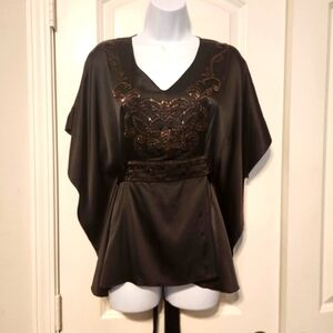 Hale Bob eggplant silk beaded top size XS NWT